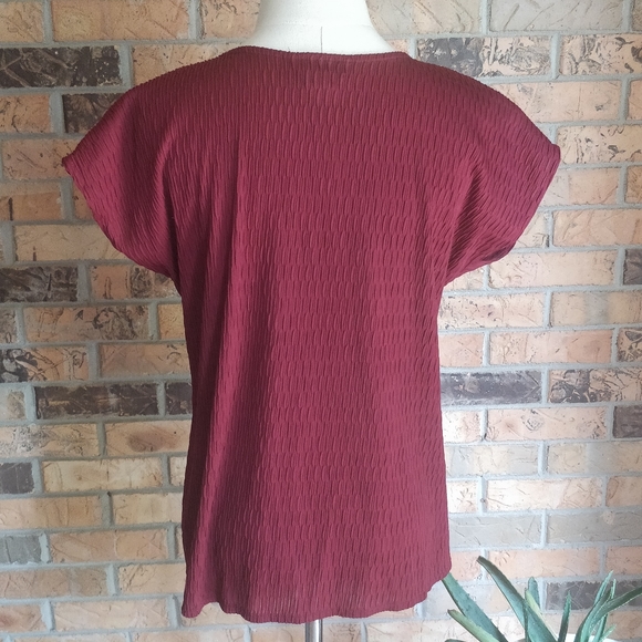 Joanna Vintage Crinkle Blouse Burgundy Red M - Picture 4 of 6